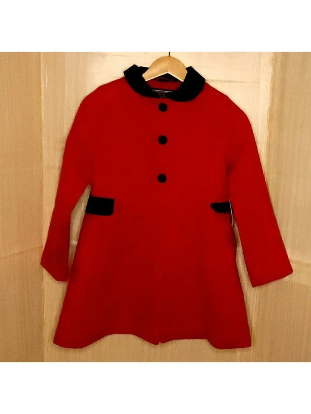 Rothschild Girls New Red Peacoat With Black Velvet Collar 7-8
